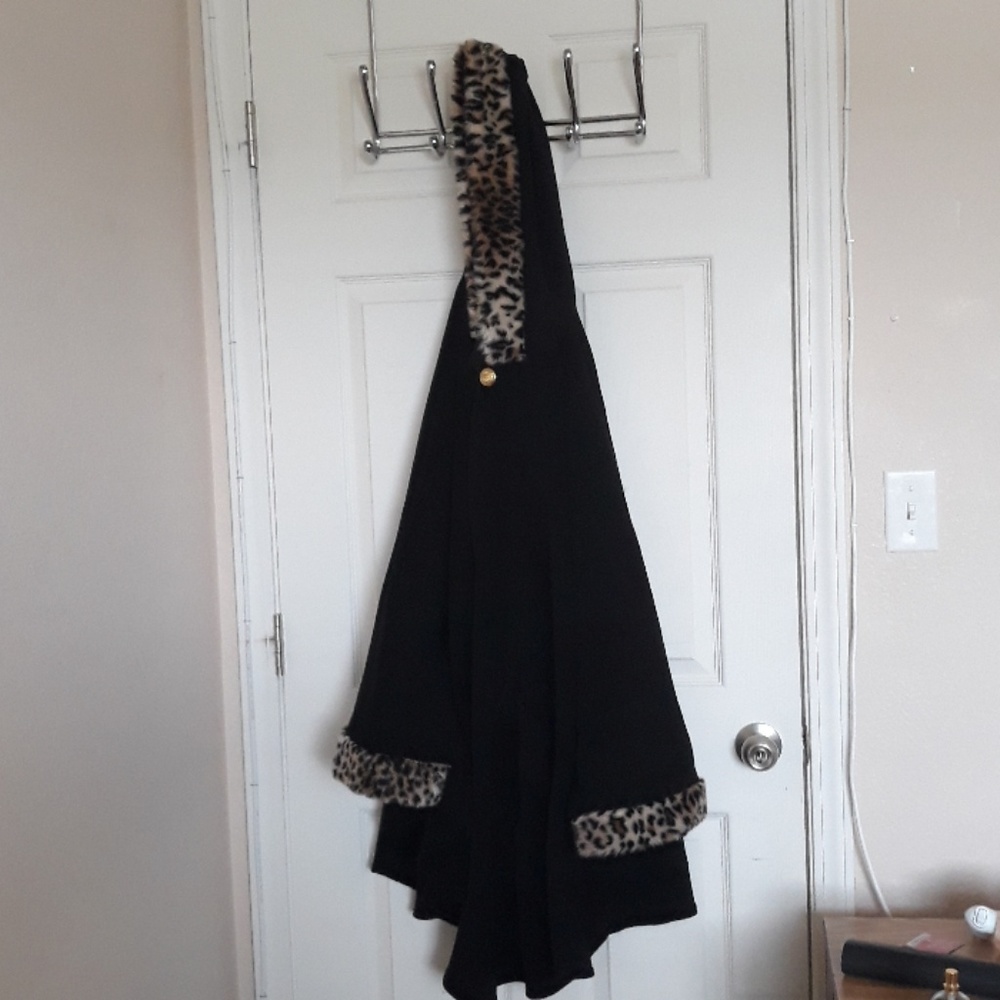 Black/leopard  cotton coat